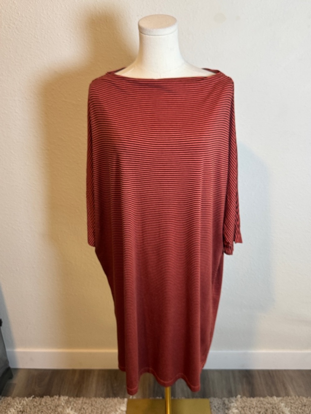 Bryn Walker Striped Rust & Brown Boatneck Oversized Tunic size Medium